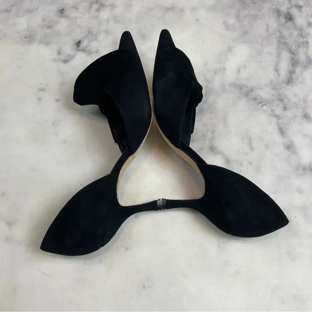 Kate Spade Shayna D’Orsay Ruffle Pumps Black Suede Pointed Toe Heels Sz 9